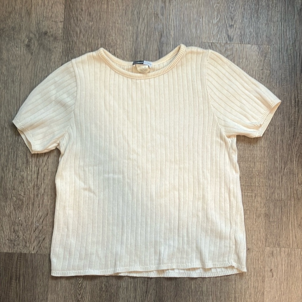 Cream Ribbed Knit Top